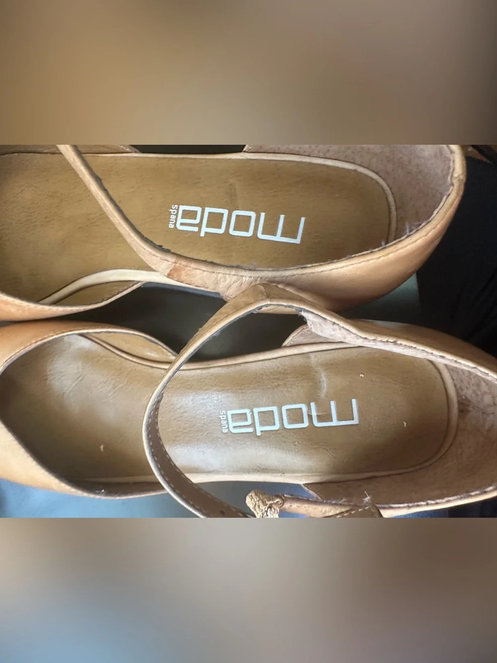 Moda Spana Tan Leather Ankle Strap Heels Size 8 EUC
